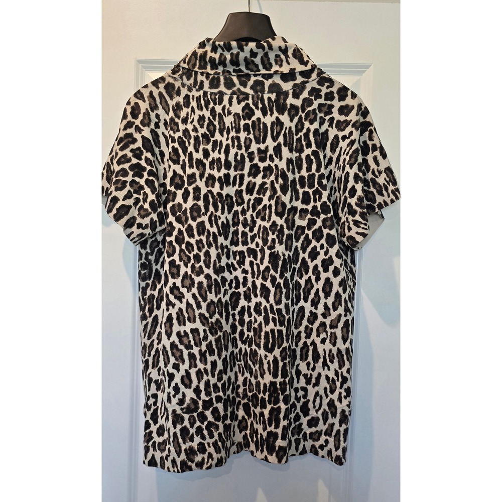Chaus Womens XL Leopard Print Cowl Neck Silk Blend Short Sleeve Knit Sweater Top - Picture 2 of 5